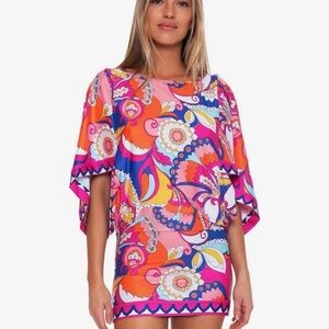 Trina Turk Sevilla Cover Up Tunic pink blue orange paisley